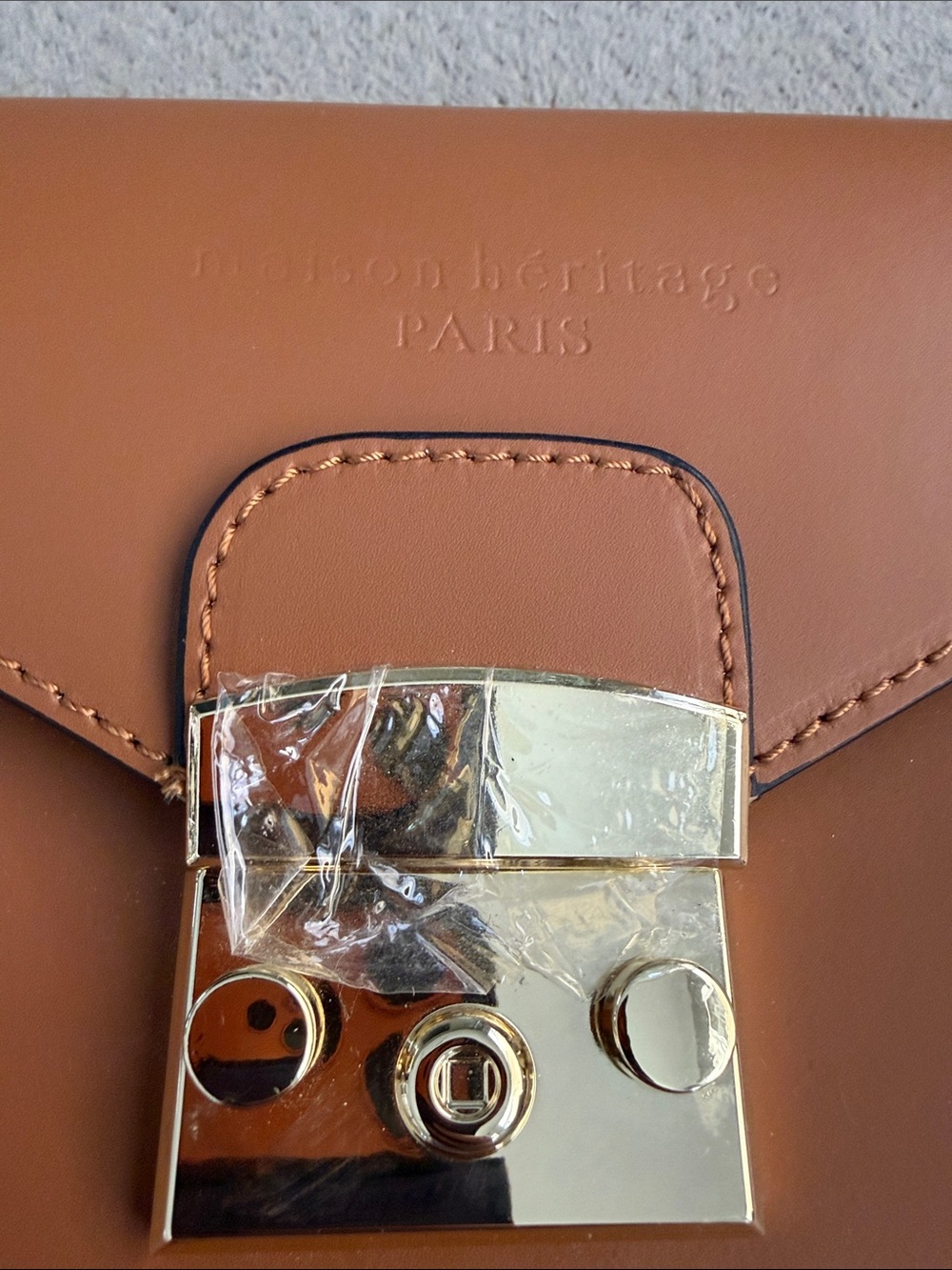 Classic Tan Leather Crossbody with Gold Push-Lock - Picture 2 of 7